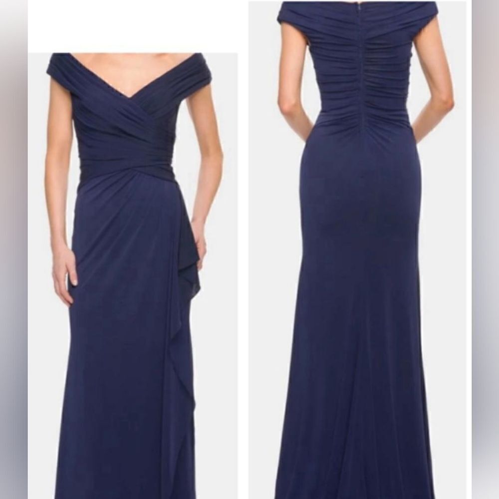 LA FEMME long Luxurious Off the Shoulder Evening Gown